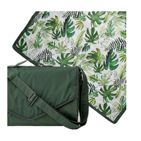 Tropical Leaf Outdoor Picnic Blanket Waterproof Wipeable Material Easy to Carry